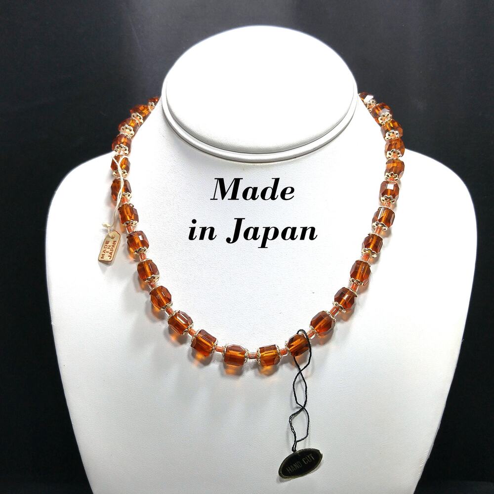 1950s Japan Hand Cut Topaz Crystal Beaded Necklace NOS Vintage Jewelry - Picture 5 of 10